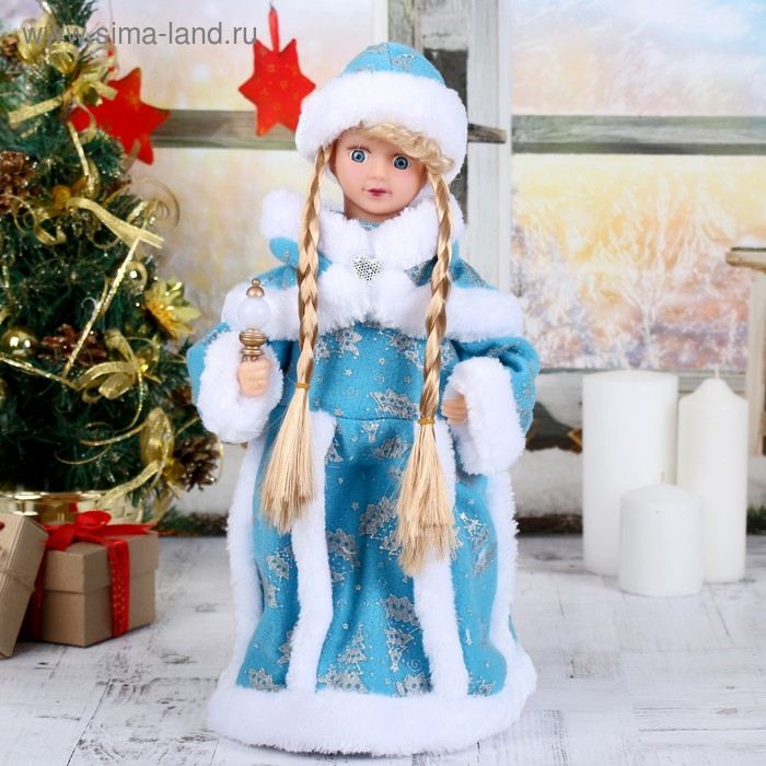 Снегурочка "Голубая шубка, с посошком" двигается, 40 см