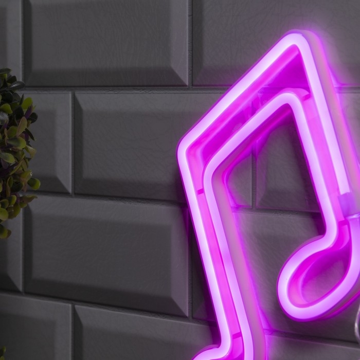 Неоновая вывеска &laquo;Ноты&raquo; 19 &times; 21 см, батарейки ААх3 (не в комплекте), USB, свечение розовое