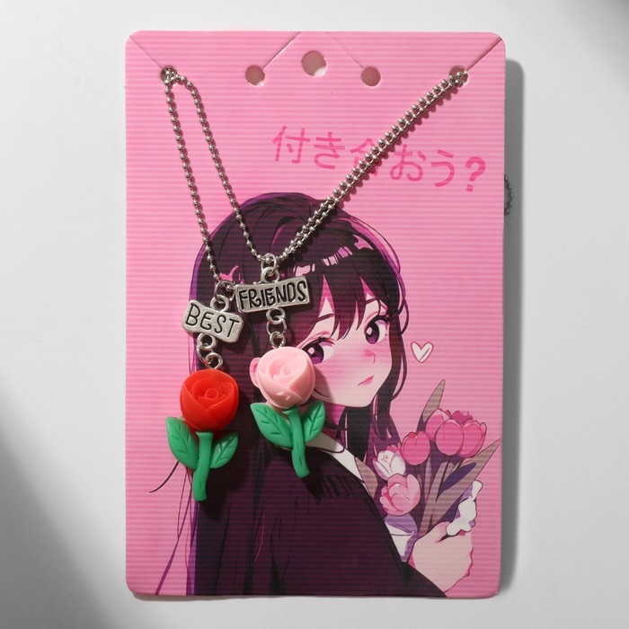 Кулоны &laquo;Неразлучники&raquo; розочки, цветной в серебре, 40,5 см