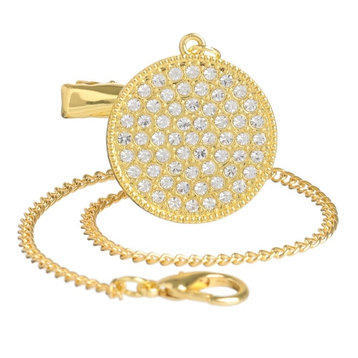 Соска - пустышка силиконовая ортодонтическая &laquo;Бриллиант&raquo;, от 6 мес., с колпачком + держатель - цепочка, цвет золотой/черный, стразы