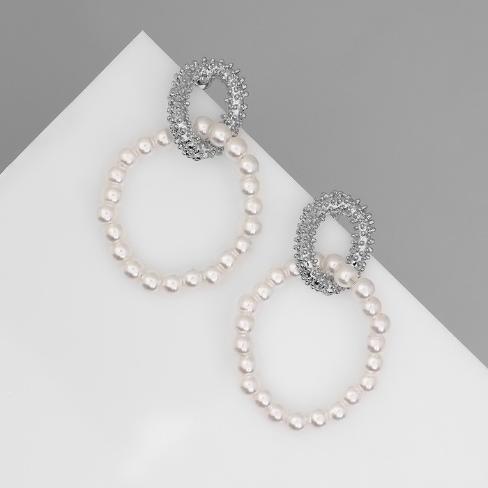 Серьги с жемчугом &laquo;Бусина&raquo; переплетение чувств, цвет серебро