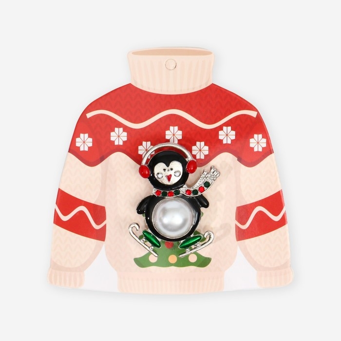 Новый год! Брошь &laquo;Пингвин танцующий&raquo;, цветная в серебре