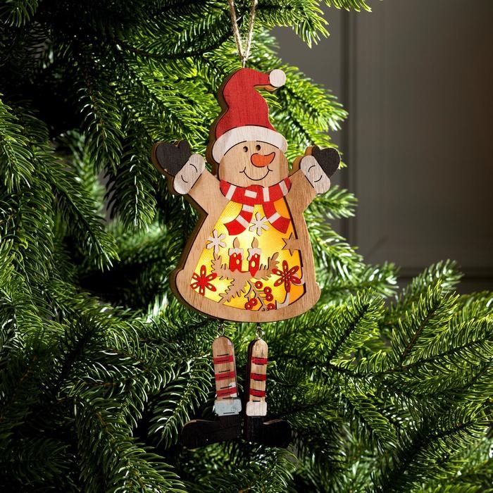 Ёлочная игрушка &laquo;Снеговик&raquo;, от батареек, свечение тёплое белое