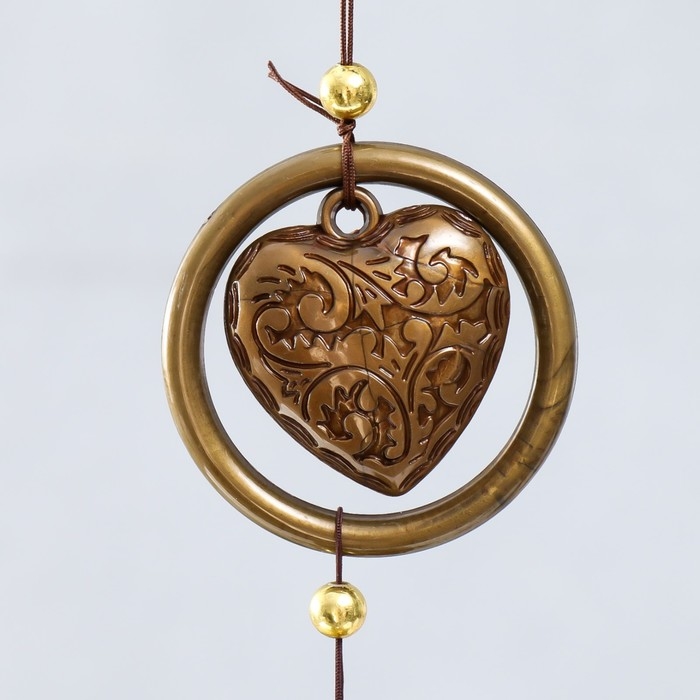 Музыка ветра металл "Сердечко с розой в круге" 3 колокольчика 1 фигурка 40 см