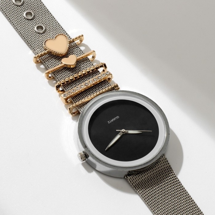 Шармы на ремешок для часов &laquo;Сердечки&raquo;, набор 5 шт., цвет бело-коричневый в золоте