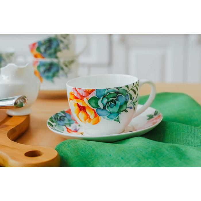 Сервиз фарфоровый чайный Доляна &laquo;Пташка&raquo;, 12 предметов: 6 чашек 250 мл, 6 блюдец d=15 см