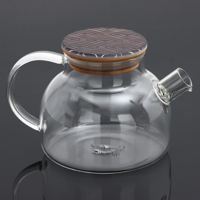 Чайник стеклянный заварочный с бамбуковой крышкой &laquo;Геометрия&raquo;, 600 мл