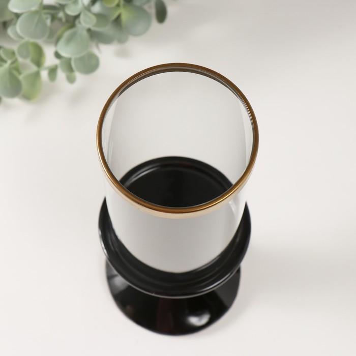 Подсвечник керамика, стекло на 1 свечу "Параллели" d=7,5 см чёрный с золотом 9,5х9,5х24 см