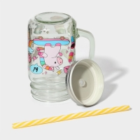 Кружка стеклянная с крышкой и трубочкой Доляна «Единорог», 450 мл, 10×7,5×13 см, Кружка стеклянная с крышкой и трубочкой Доляна «Единорог», 450 мл, 10×7,5×13 см,