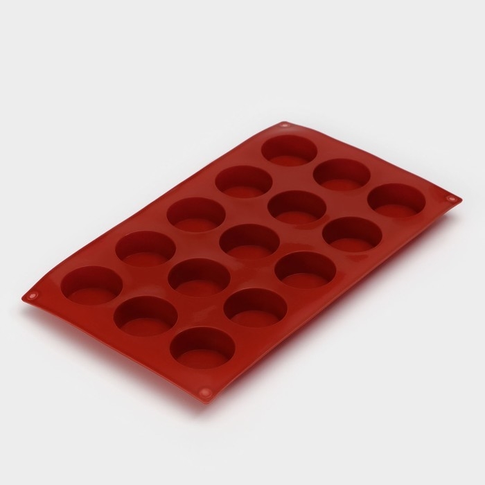 Форма для выпечки Доляна &laquo;Фигуры.Круг&raquo;, силикон, 29&times;17&times;2 см, 15 ячеек (d=4,2 см), цвет коричневый