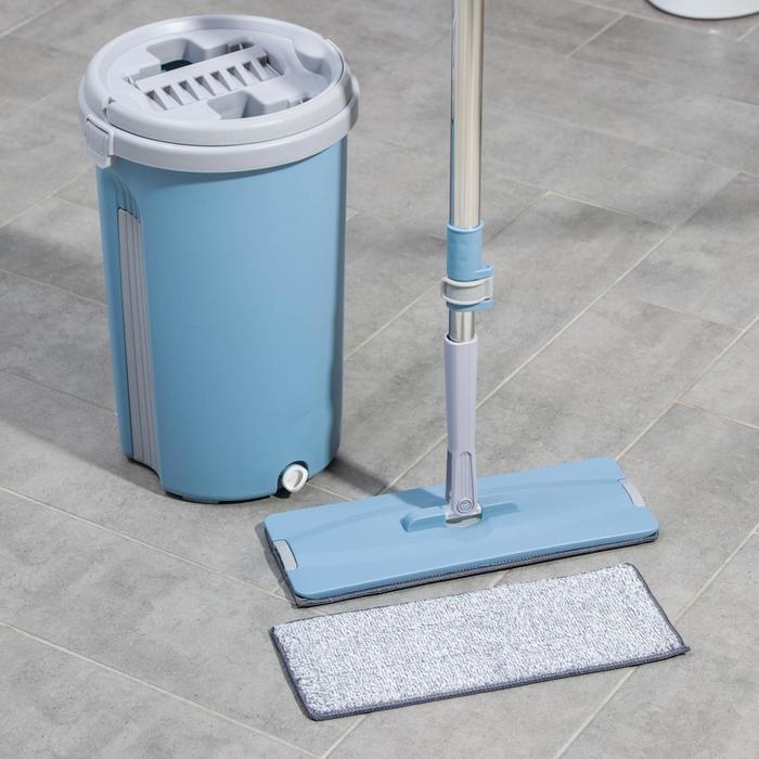 Швабра с отжимом и ведро Доляна: ведро с отсеками 10 л, 24&times;38 см, швабра плоская 32&times;12&times;120 см, насадка с карманами с двух сторон