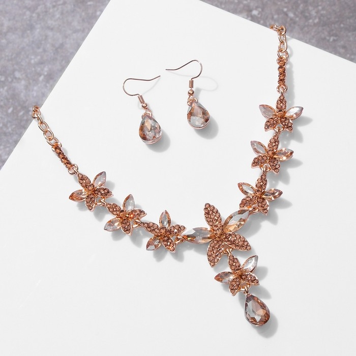 Набор 2 предмета: серьги, колье &laquo;Великолепный век&raquo; цветы, цвет золото, 42 см