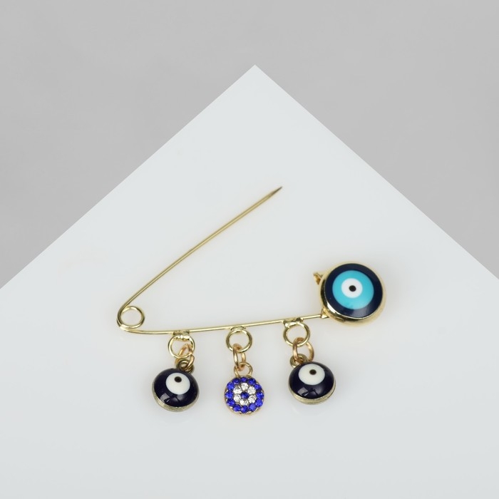 Булавка-оберег &laquo;Обретение истинного счастья&raquo;, цвет бело-синий в золоте