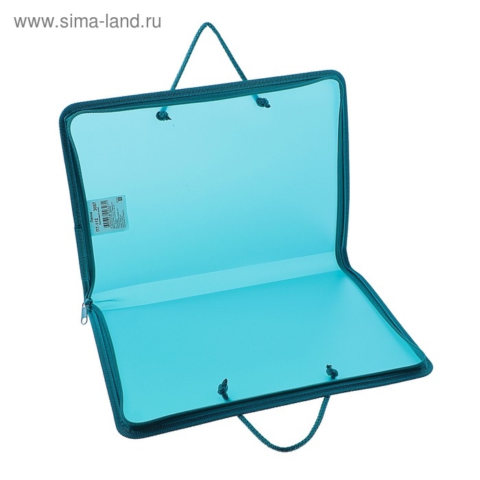 Папка с ручками А4, 230 х 185 х 25 мм, молния вокруг, плстиковая, ПТ-112, Папка с ручками А4, 230 х 185 х 25 мм, молния вокруг, плстиковая, ПТ-112, "Офис", тонированная, цвет бирюзовый