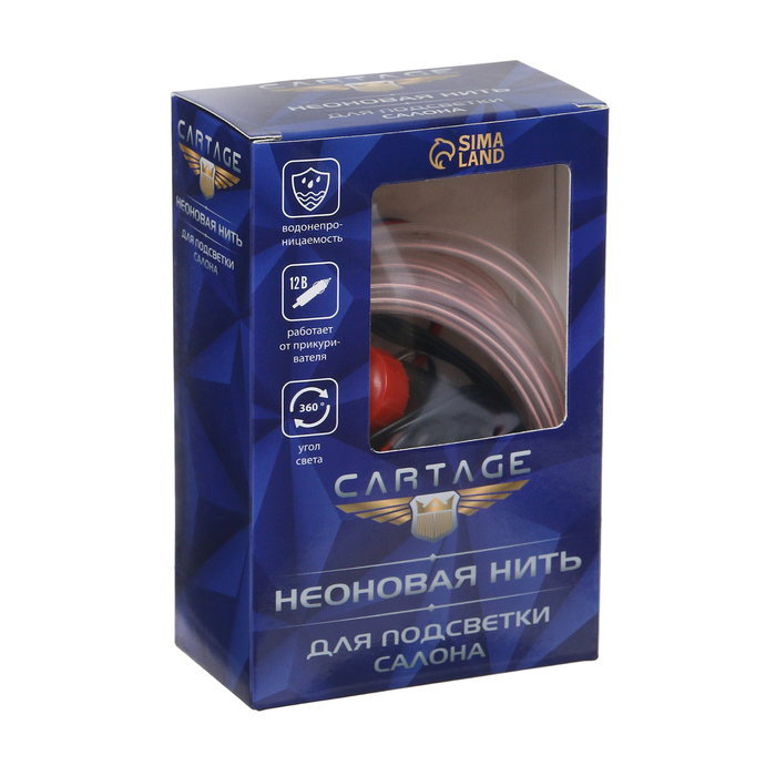 Неоновая нить Cartage для подсветки салона, адаптер питания 12 В, 5 м, белый