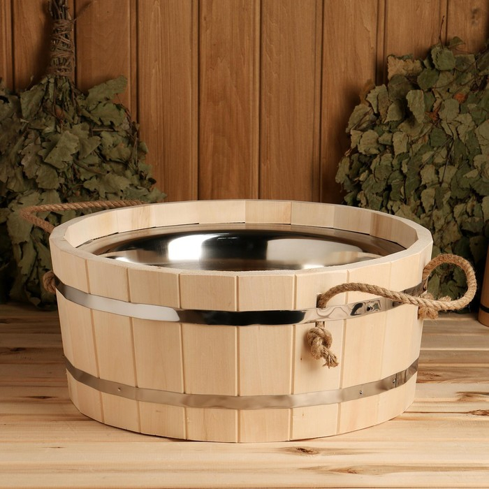 Шайка-таз деревянный, 15 л, с нержавеющей вставкой