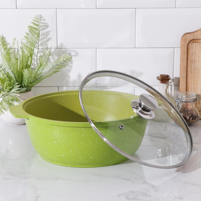 Жаровня Trendy style, 4 л, d=26 см, стеклянная крышка, антипригарное покрытие, цвет зелёный