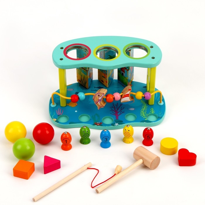 Логический центр 3 в 1 Стучалка + Рыбалка + Серпантинка &laquo;Море&raquo; 16 &times; 26 &times; 13,5 см