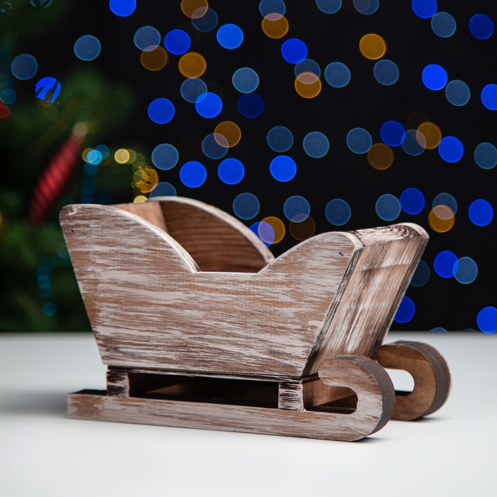 Новый год. Кашпо деревянное 20&times;12&times;13 см "Санки", состаренный Дарим Красиво