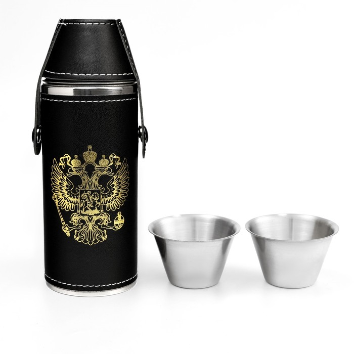 Фляжка для алкоголя и воды Фляжка для алкоголя и воды "Герб России", нержавеющая сталь, 240 мл, 2 стопки по 30 мл