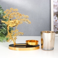 Подсвечник металл, стекло на 1 свечу "Птица на деревце" d-5 см, золото 8х15х17,5 см