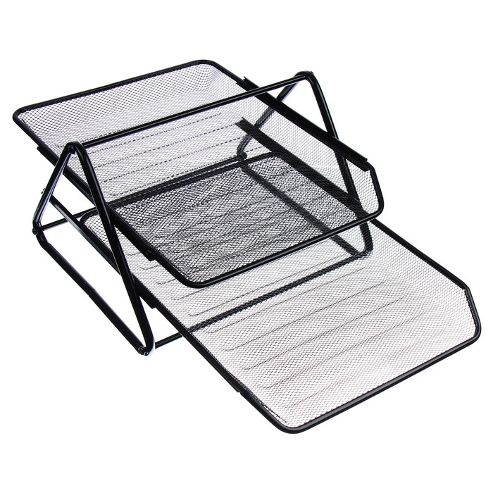 Лоток для бумаг горизонтальный, 2 отделения, в сетку, чёрный Лоток для бумаг горизонтальный, 2 отделения, в сетку, чёрный