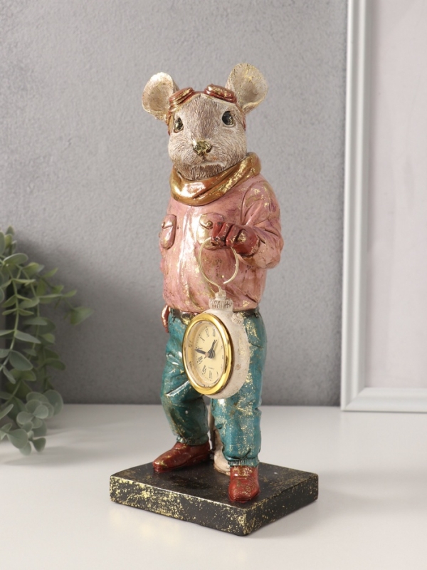 Сувенир полистоун с часами Сувенир полистоун с часами "Мышонок-пилот" 10,5х12,5х27,5 см