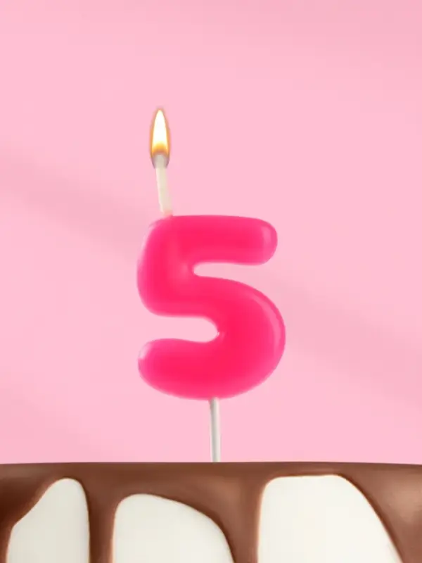 Свеча для торта &laquo;Неоновая&raquo;, цифра 5, розовая