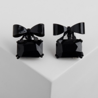 Серьги со стразами &laquo;Бантик&raquo; с прямоугольником, цвет чёрный