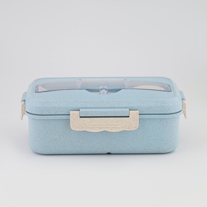 Ланч бокс, в школу, контейнер для еды, 800 мл, с приборами, 12 х 7.6 х 20 см, голубой