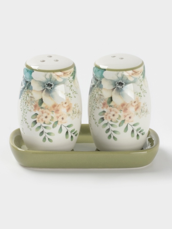 Набор для специй Доляна "Цветы" цвет белый  2 шт  солонка, перечница 130 мл 11,5х6,2х8,8 см   107085