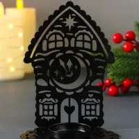 Подсвечник новогодний "Домик с часами" чёрный 6,7х10х13,5 см