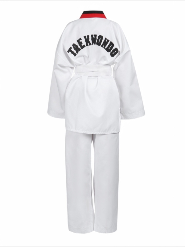 Добок (кимоно) для Тхэквондо, белый, черно-красный ворот, детский, размер 150