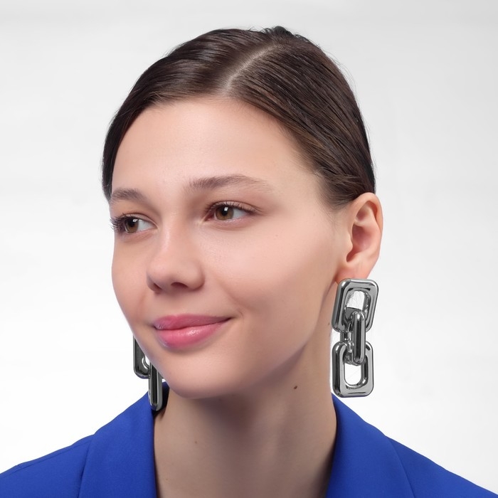 Серьги металл «Цепь» прямые углы, 3 звена, цвет серебро Серьги металл «Цепь» прямые углы, 3 звена, цвет серебро