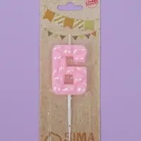 Свеча для торта &laquo;Цифра 6&raquo;, светло-розовая