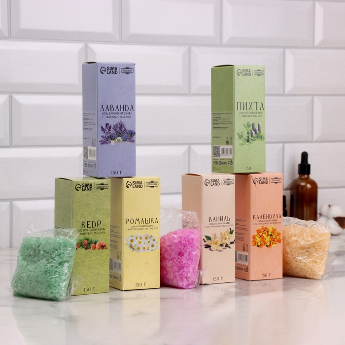 Соль для бани и ванны в коробках, набор 6 в 1 по 150г Соль для бани и ванны в коробках, набор 6 в 1 по 150г