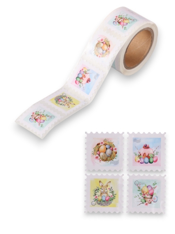 Наклейка бумага "Марки. Пасха" 3х3 см 200 шт в рулоне