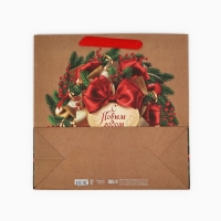 Пакет подарочный новогодний крафтовый квадратный &laquo;Новогодний венок&raquo;, 30 х 30 х 12 см , Новый год