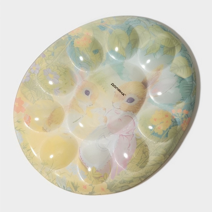 Подставка стеклянная для яиц 10 ячеек Доляна &laquo;Кроличьи истории&raquo;, 24&times;20,6 см