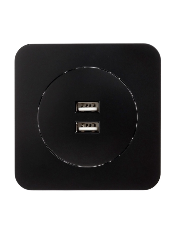 Розетка с 2 USB-A разъёмами, 2.1А, 5В, серия Розетка с 2 USB-A разъёмами, 2.1А, 5В, серия "Circular", 10 А, скрытая, черная