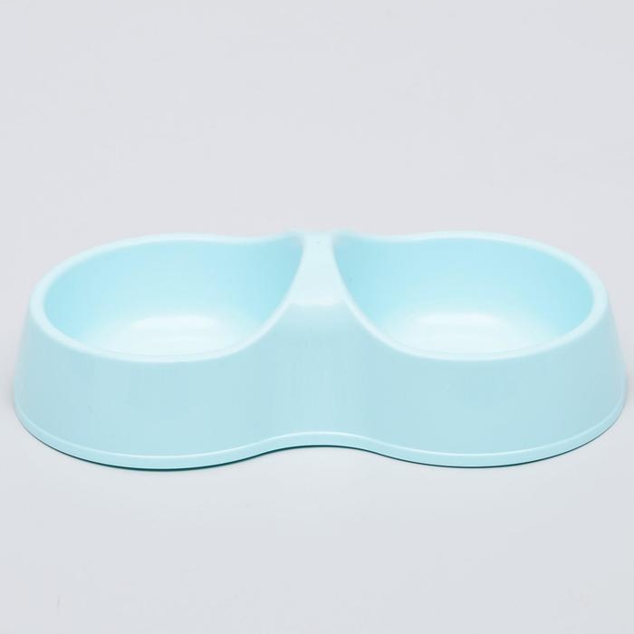 Миска двойная "Мур-мяу" 22,5 см х 13 см х 6 см, 0,2 л, голубой