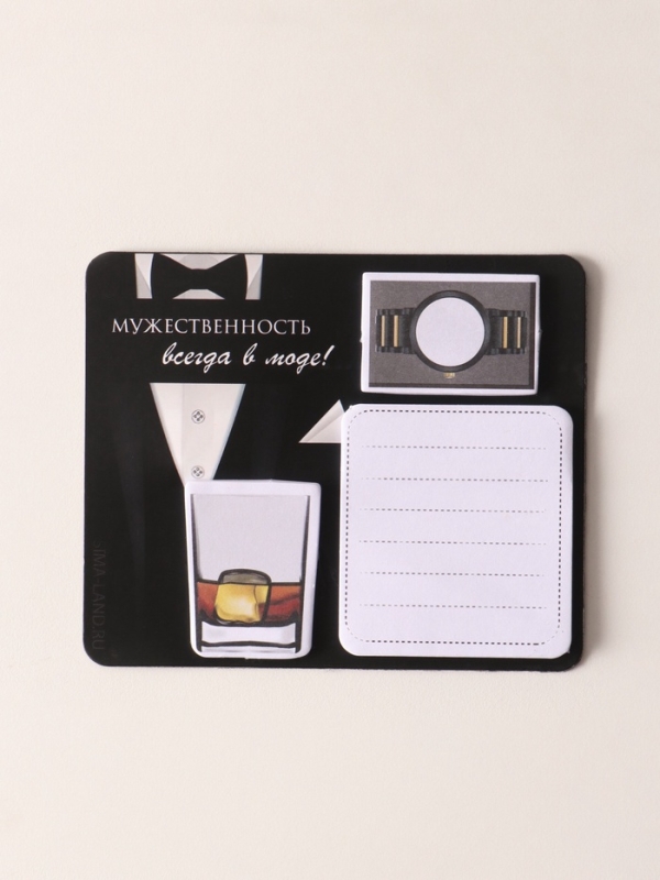 Магнит с блоком для записей и стикерами "Мужественность всегда в моде!" 10х12 см