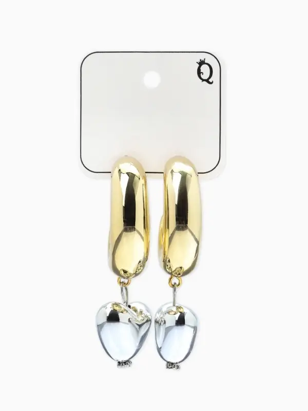 Серьги &laquo;Новый стиль. Сердечки&raquo;, d=3 см, цвет золото-серебристый