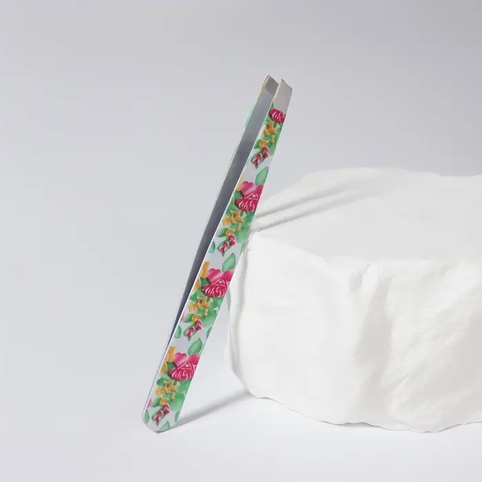 Пинцет скошенный, широкий, 9.5 см, МИКС