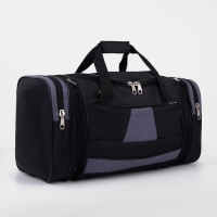 Сумка дорожная на молнии, с увеличением, 3 наружных кармана, длинный ремень, цвет чёрный/серый