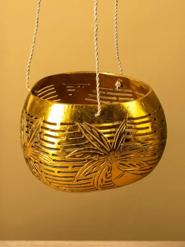 Подсвечник подвесной из кокоса, 9-12 см, золотистый