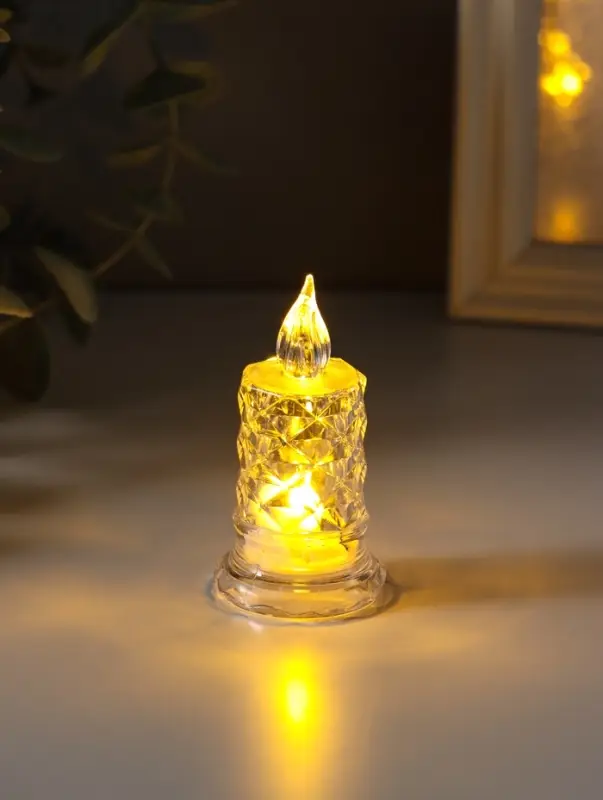 Светодиодная свеча LED "Свеча с подтёками, грани" 3хLR41, прозрачный 3,5х3,5х7 см