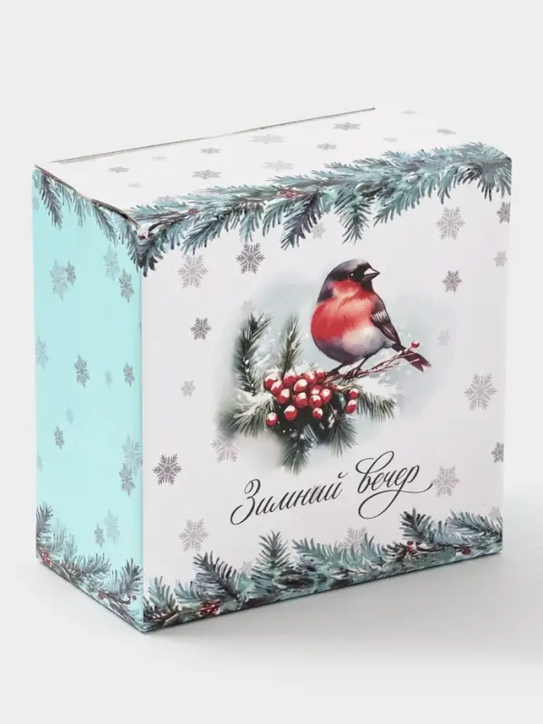 Чайная пара новогодняя &laquo;Зимний вечер&raquo;, 2 предмета: чашка 210 мл, блюдце d=15 см, фарфор, белая