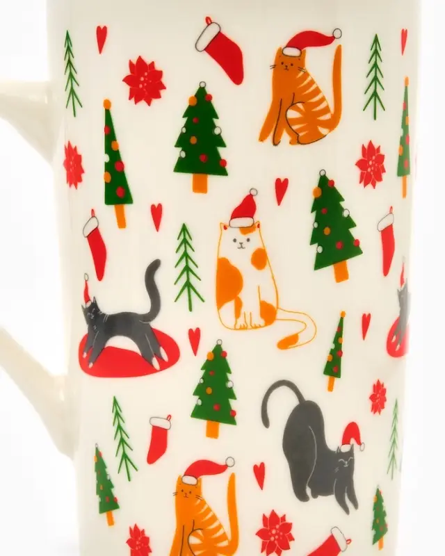 Кружка чайная керамическая &laquo;Новогодние коты&raquo;, 385 мл, ручная работа