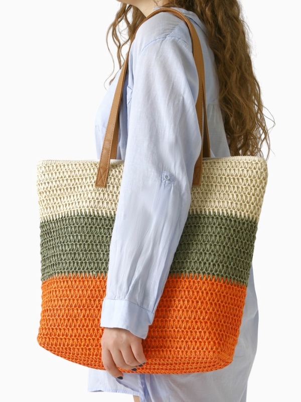 Сумка пляжная Полосы, 47*12*35, отд на молнии, подкладка, беж/серый/оранж Сумка пляжная Полосы, 47*12*35, отд на молнии, подкладка, беж/серый/оранж